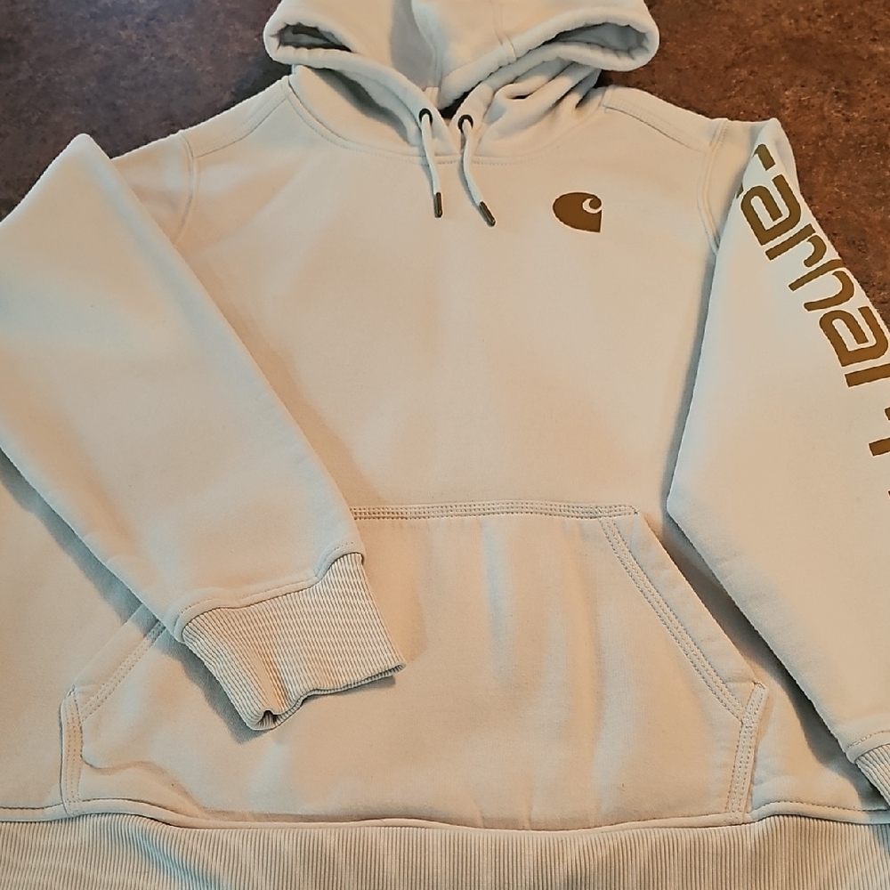 Carhartt Women's Cream Hoodie with Brown Logo